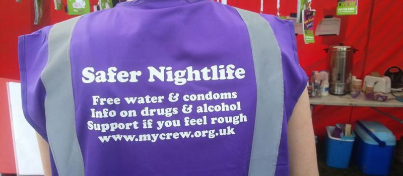 Crew worker wearing a Safer Nightlife bib